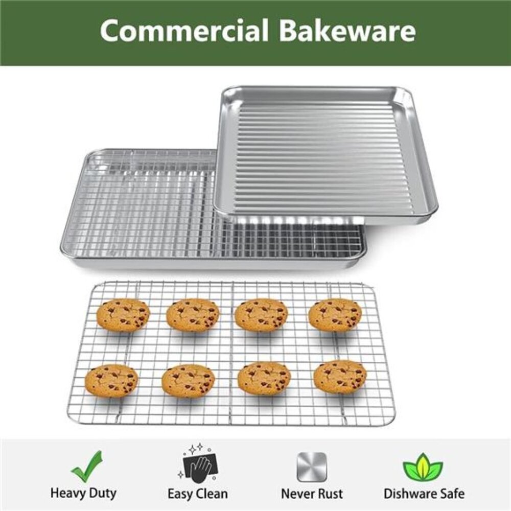 ROTTAY Baking Sheet with Rack Set (2 Pans + 2 Racks), Stainless Steel Cookie - Picture 2 of 16